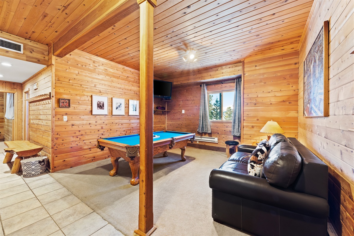 Pool table room with mud room on far left