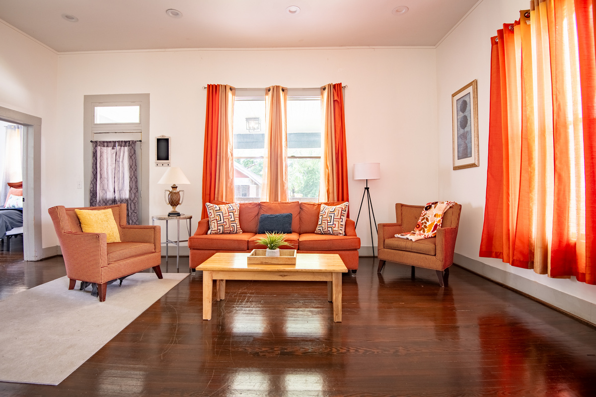 Bright, big windows and an open layout create a welcoming place to relax, swap stories from the day, or simply enjoy a quiet evening at home.