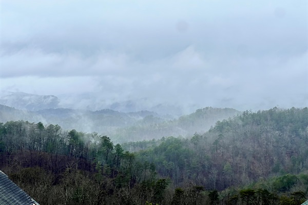 The Smokey Mountain View from the deck on a rainy day.