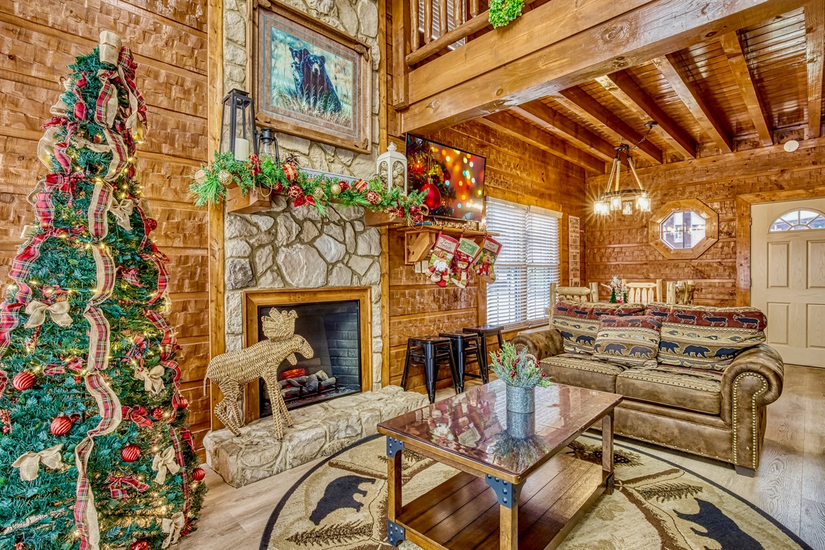 Luxurious river rock electric fireplace