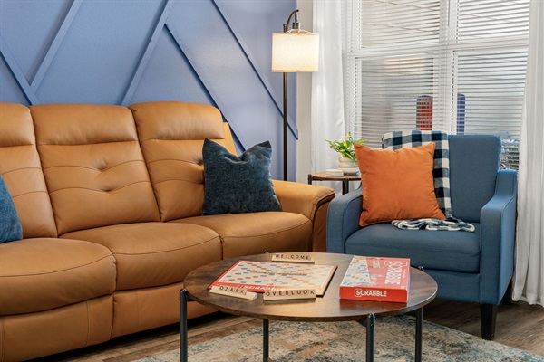 Sofa has reclining seats on both ends. 