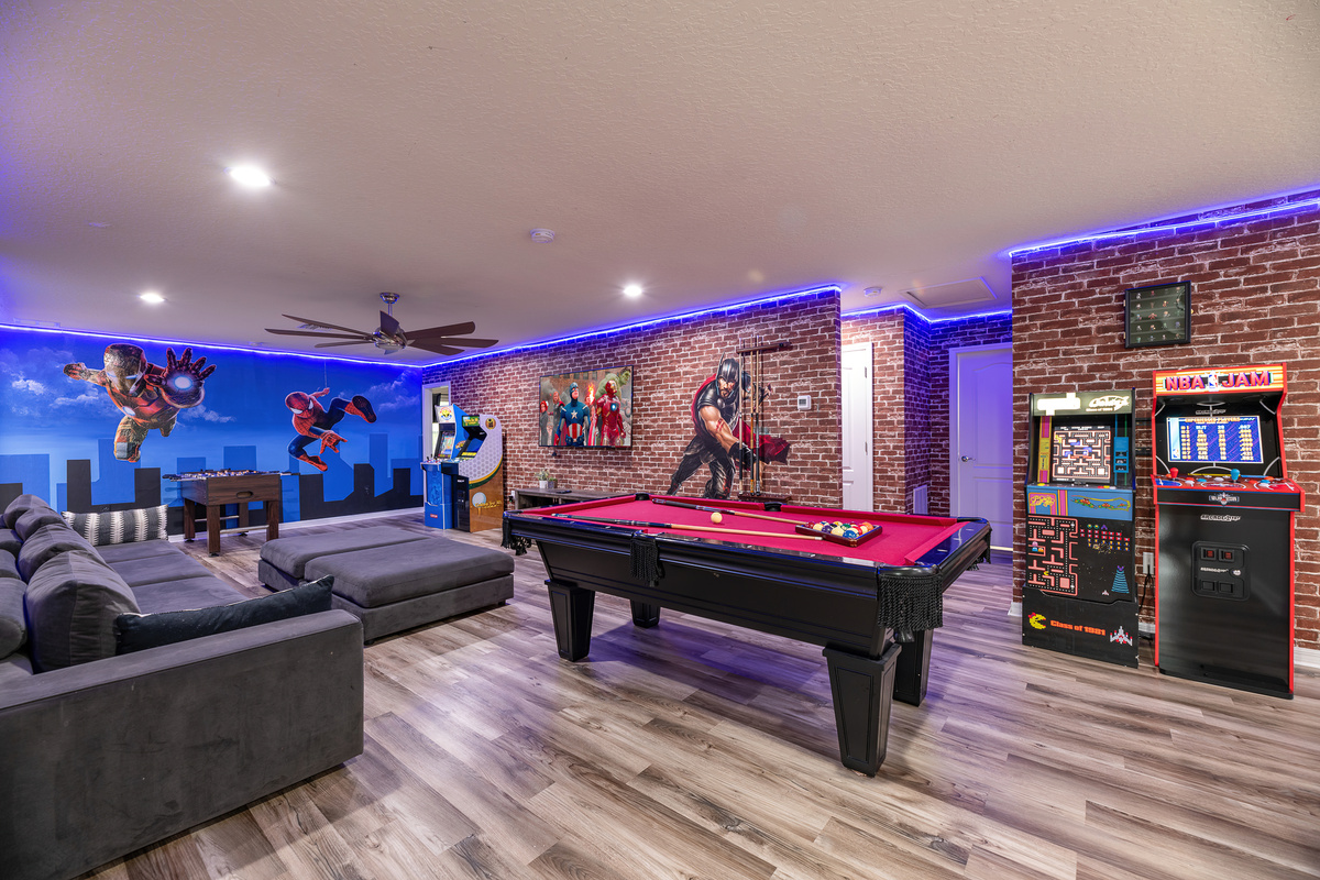 Game Room with Arcade and Pool Table