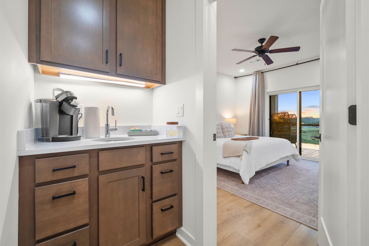 Convenient coffee bar between bedrooms for easy mornings on vacation.