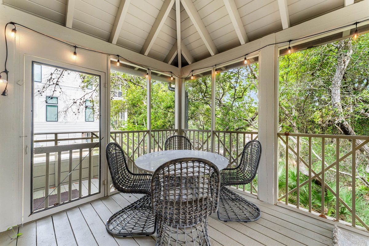 Dining table on screened porch