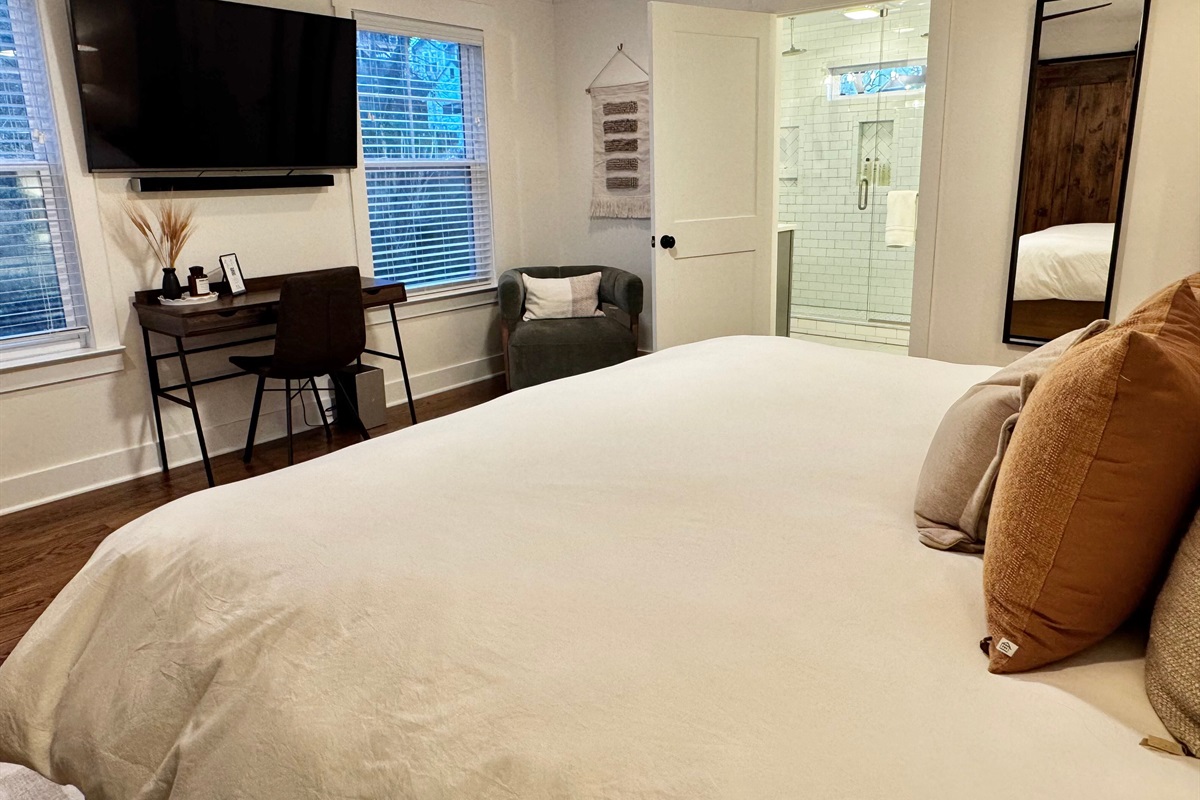 The TV has Roku and a sound bar.