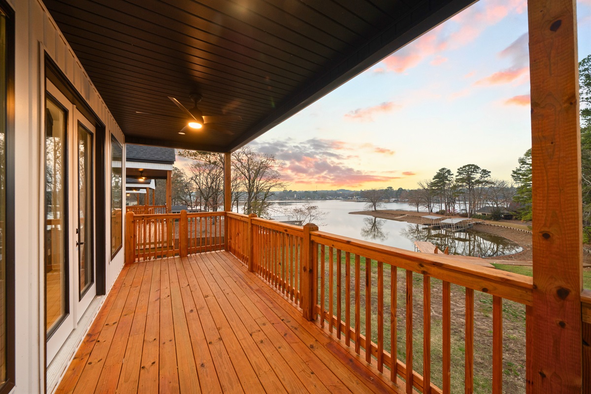 Covered deck space provides a comfortable spot to relax and take in the surroundings.