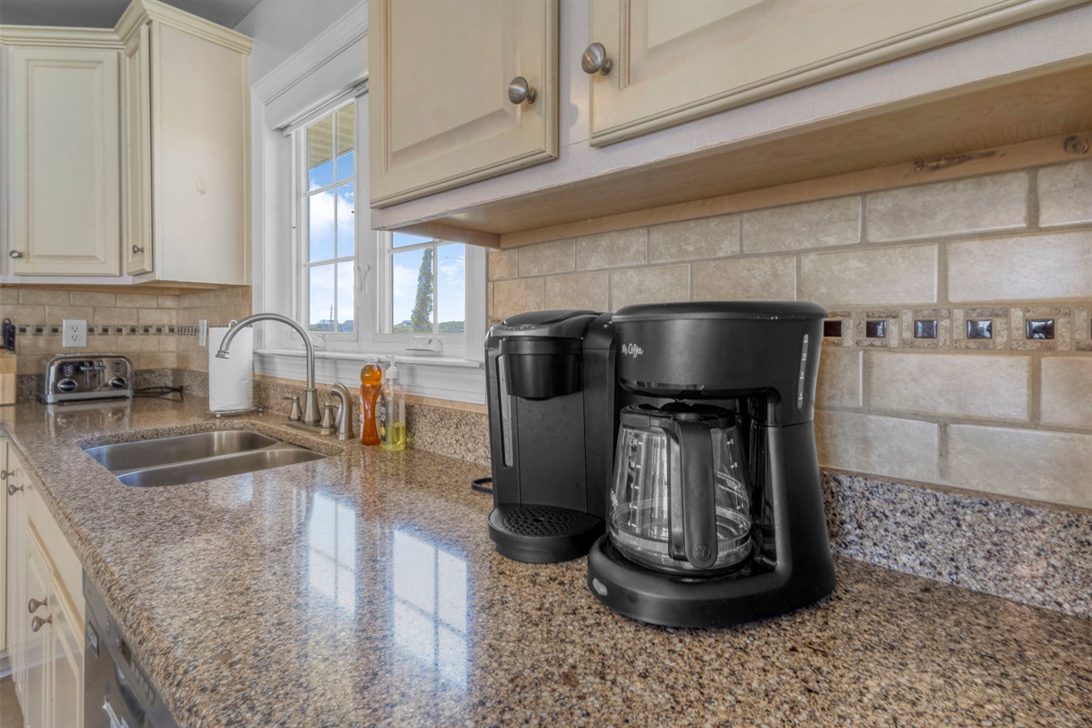 There should always be coffee options. Unless, of course, you want to go out for coffee. Topsail Island has some wonderful coffee shops. Check out the Welcome Book for suggestions.