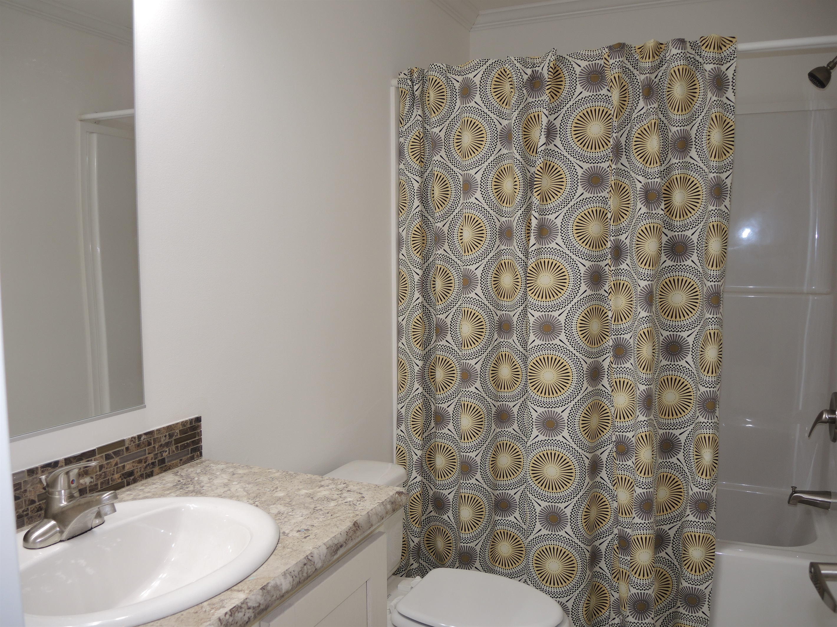 Bath off hall with tub shower