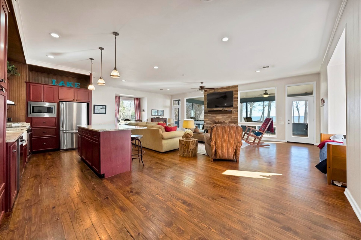 An open layout that makes it easy to cook, snack, and still be part of the fun.