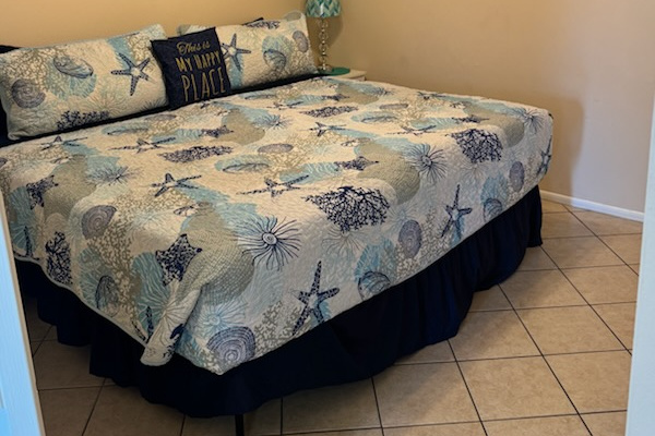 King size bed- (configured as two twins pushed together with King bedding).