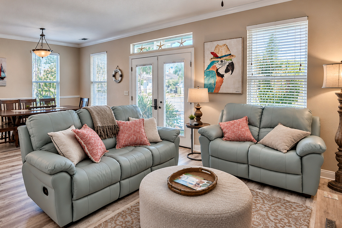 Cozy living space with reclining sofa.