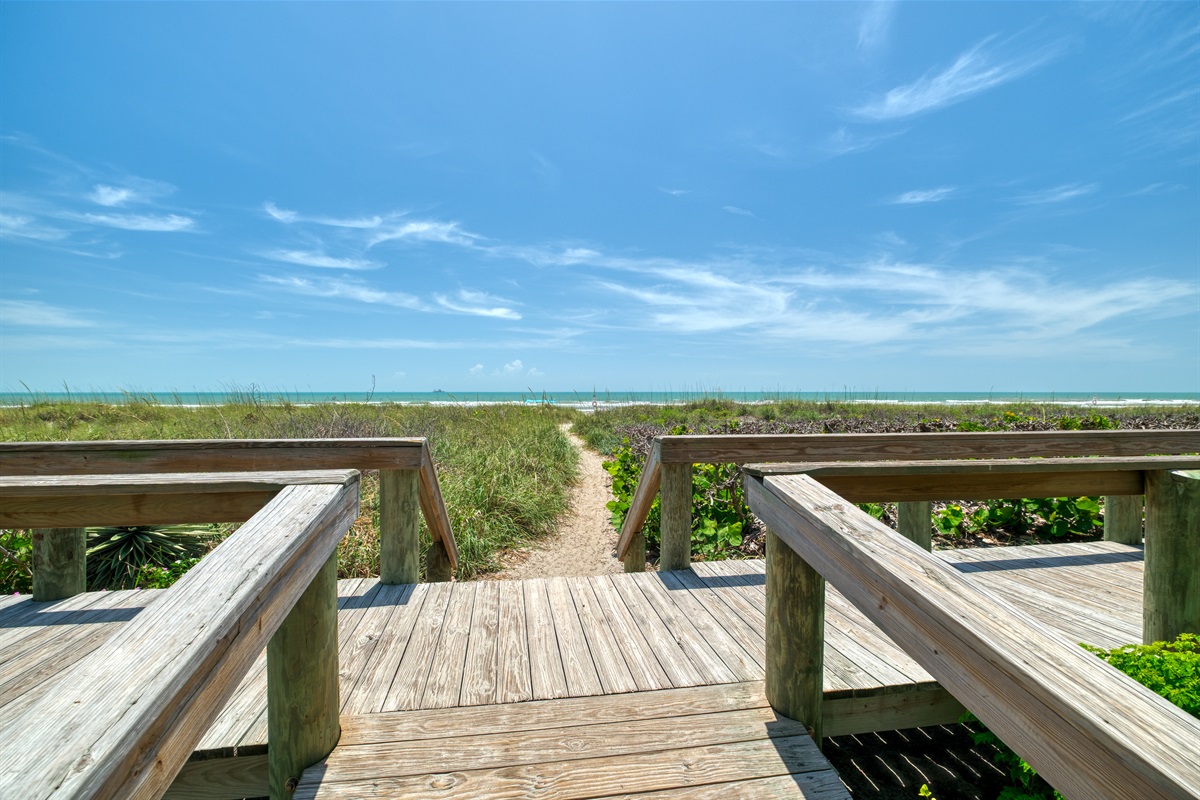 Garfield Ave. Beach Access is just 2.5 blocks from the house. Because both the home and beach access are on the beach side of A1A, you can walk there without crossing the main road.