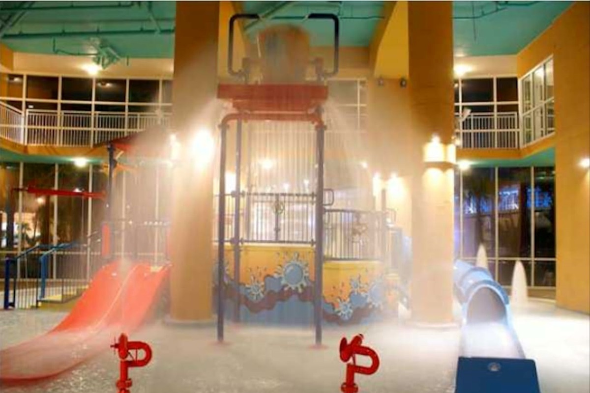 Wonderful fun with kid's water park area featuring slides, spray toys and water bucket!
