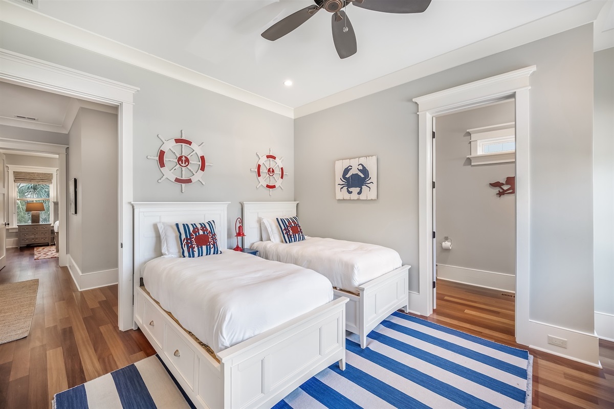 Bedroom 6 - Twin Bed (x2) + Ensuite + TV Shore Thing | 4001 Palm Blvd | Isle of Palms, SC | IOP Escapes