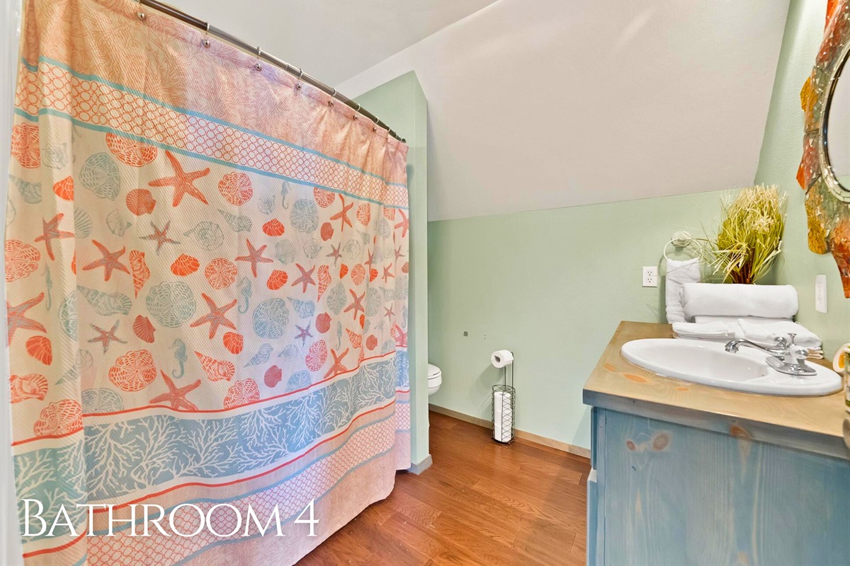 A fun bathroom with a little personality and a clean, updated feel.