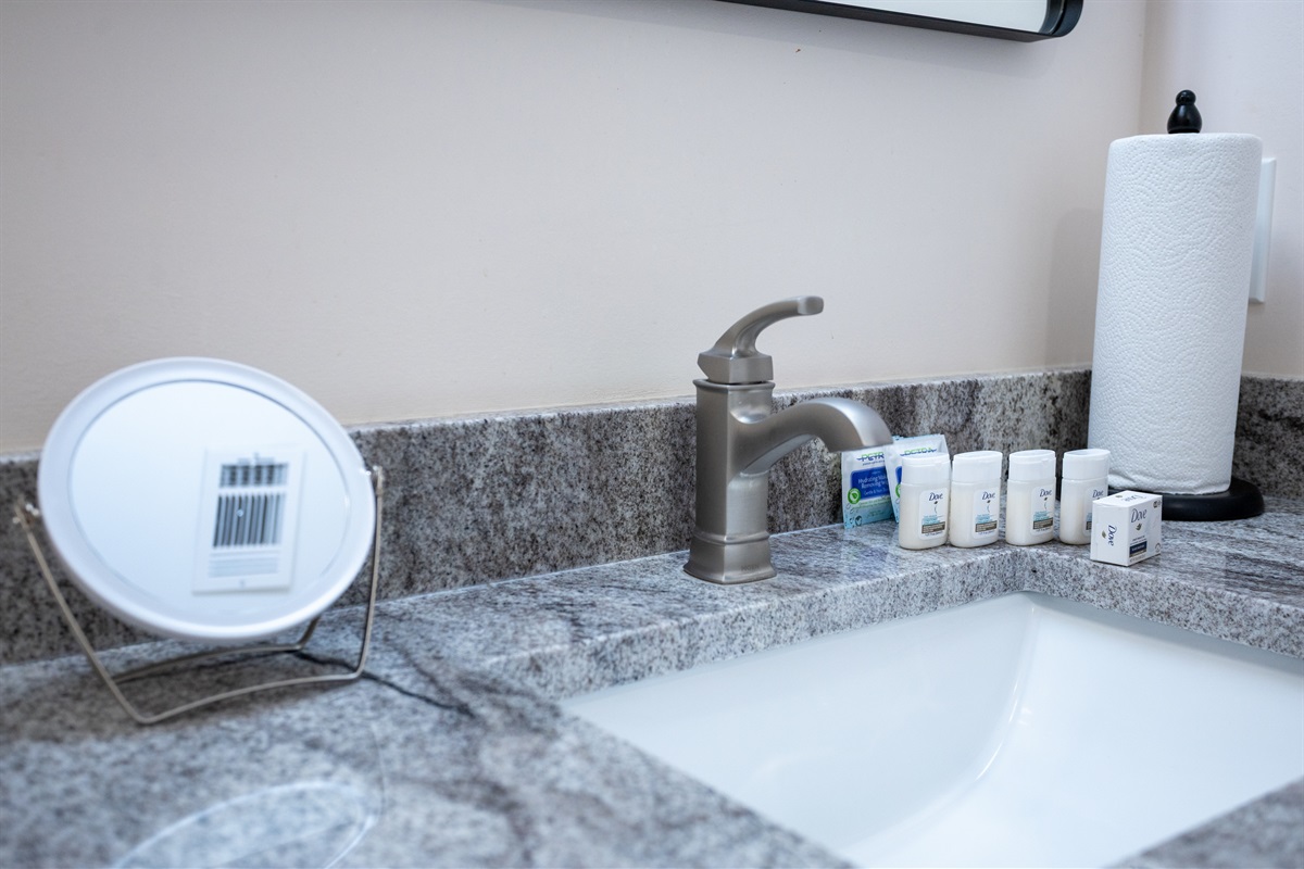 Ample counter space makes getting ready easy and convenient.