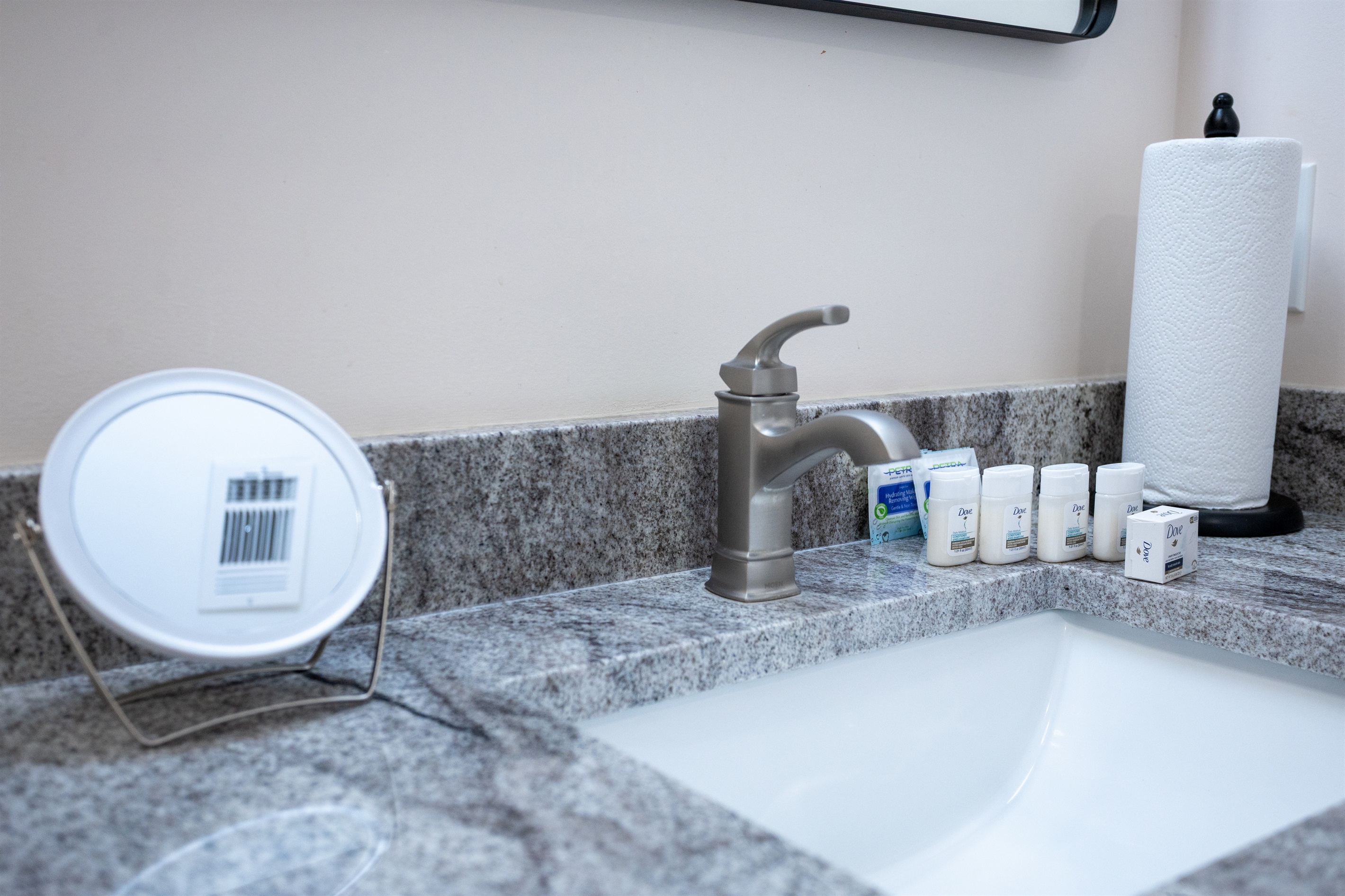 Ample counter space makes getting ready easy and convenient.