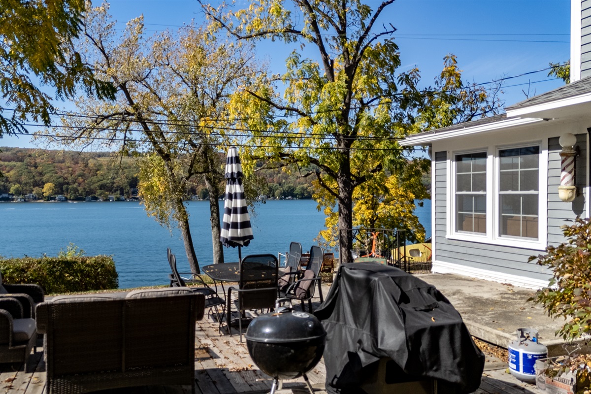 Relax lakeside with breathtaking water views right from the patio — the perfect spot for morning coffee or sunset cocktails.