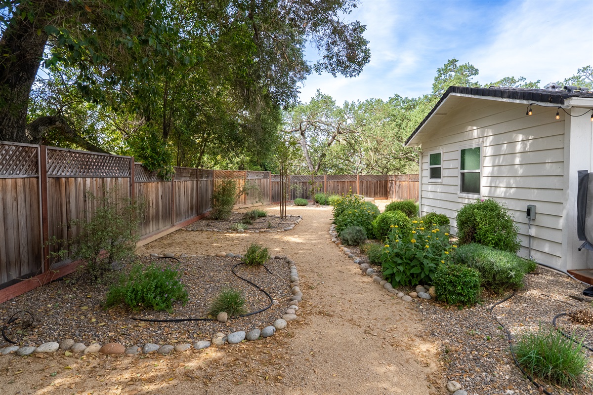 Stroll through the garden path and enjoy the native blooms and quiet shade.