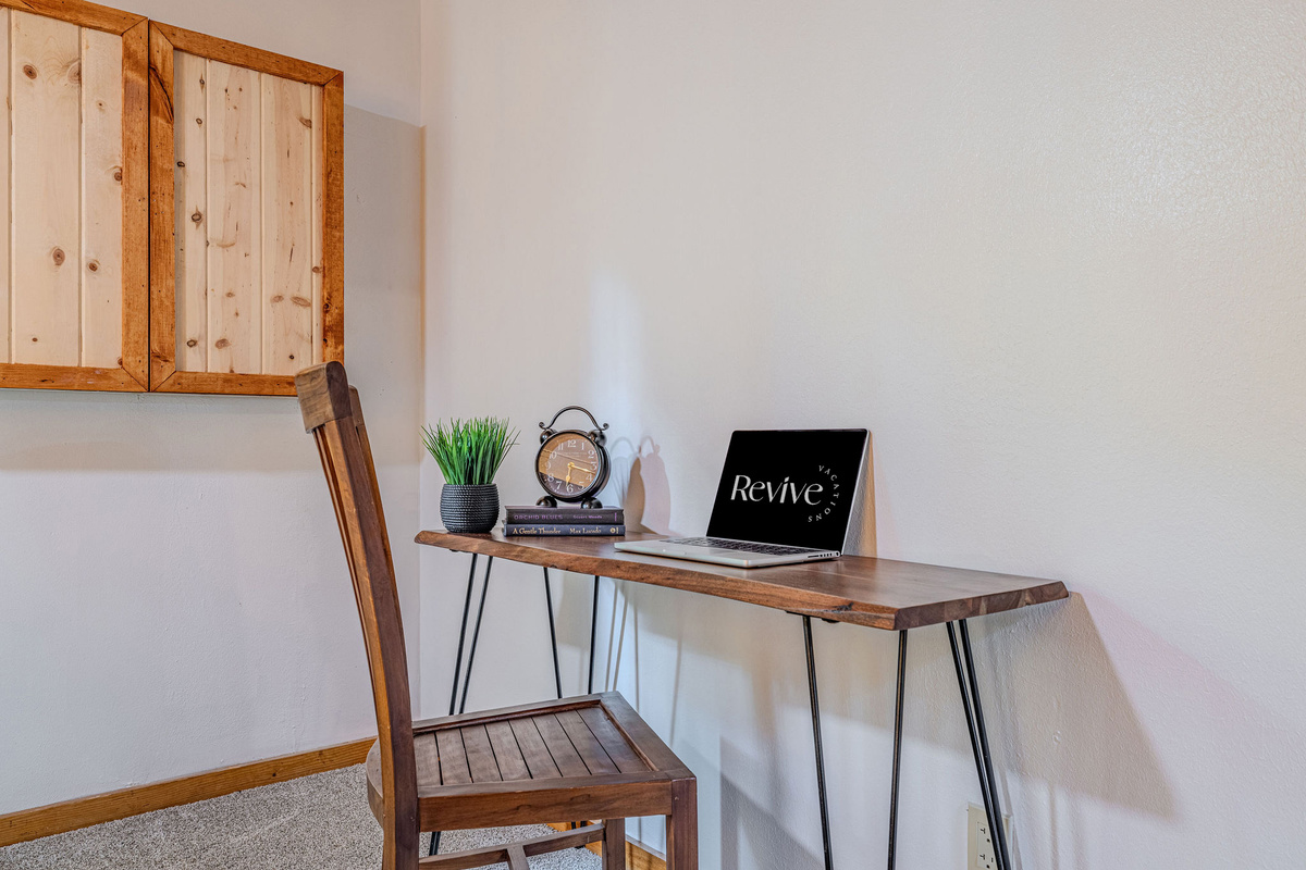 A dedicated workspace paired with high-speed WiFi and a peaceful mountain setting, making it easy to stay productive while enjoying your getaway.