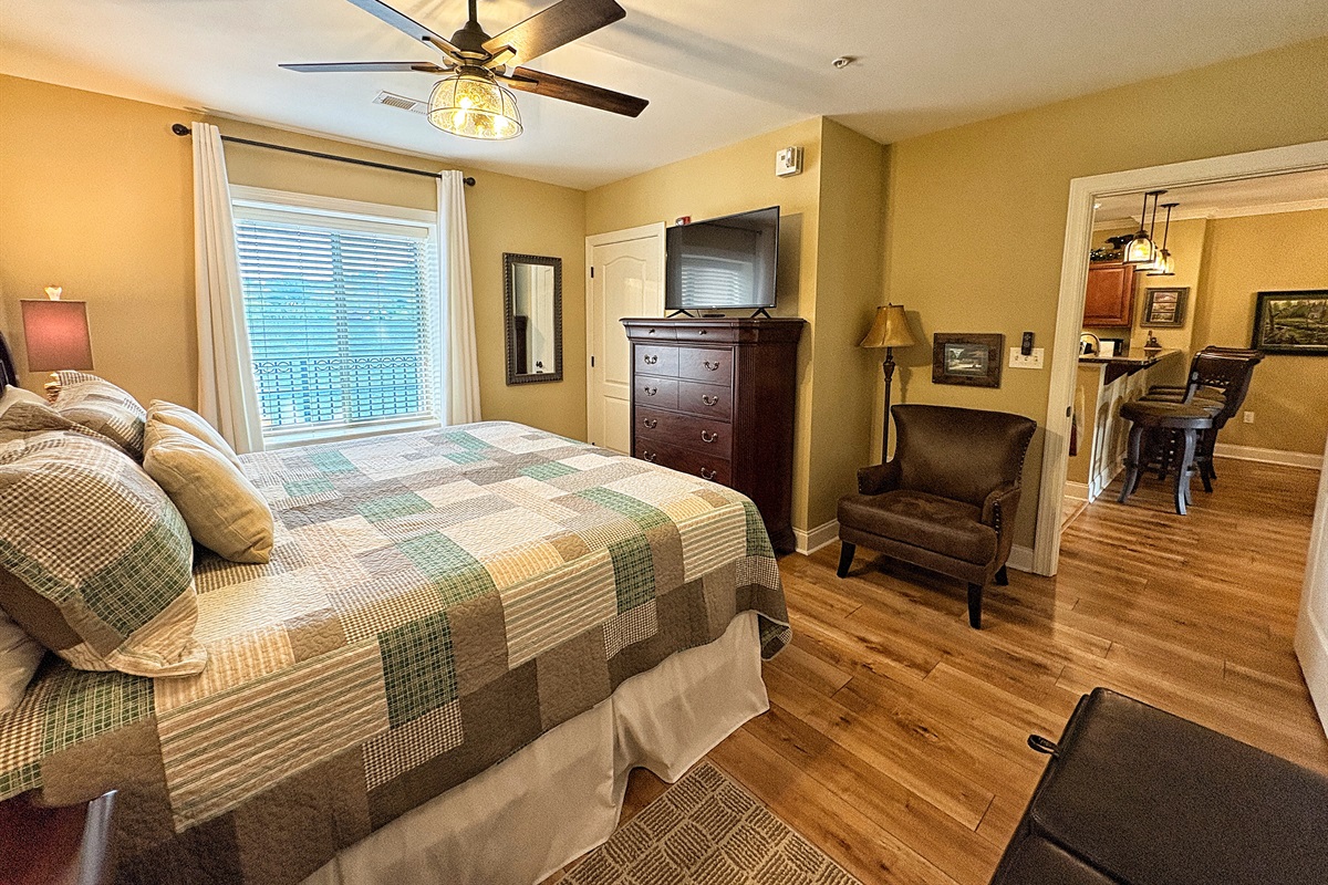 Guest bedroom King bed and reading chair