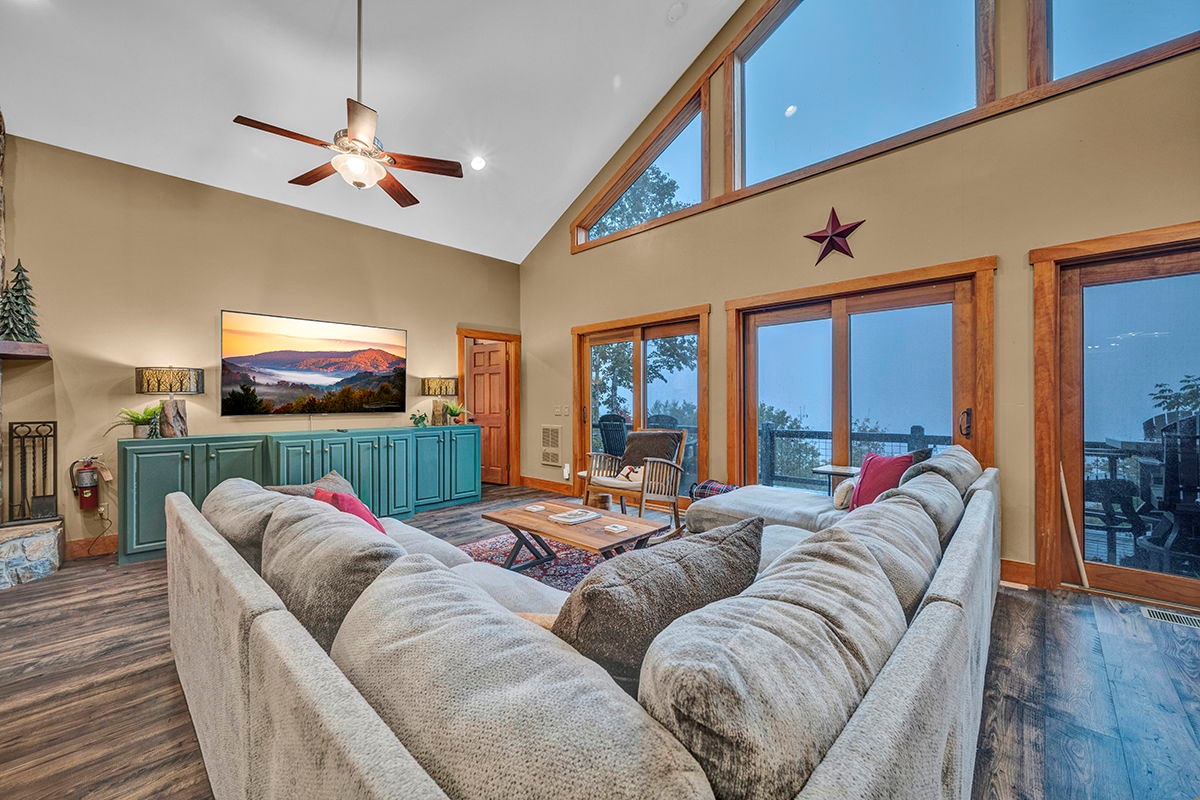Cozy Living Room, 86-In Smart TV, Views everywhere!