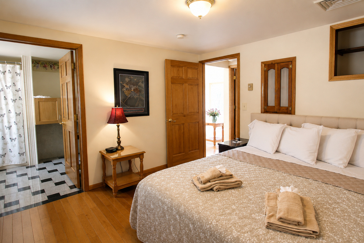Bedroom #5 with King bed and en suite handicapped accessible bath