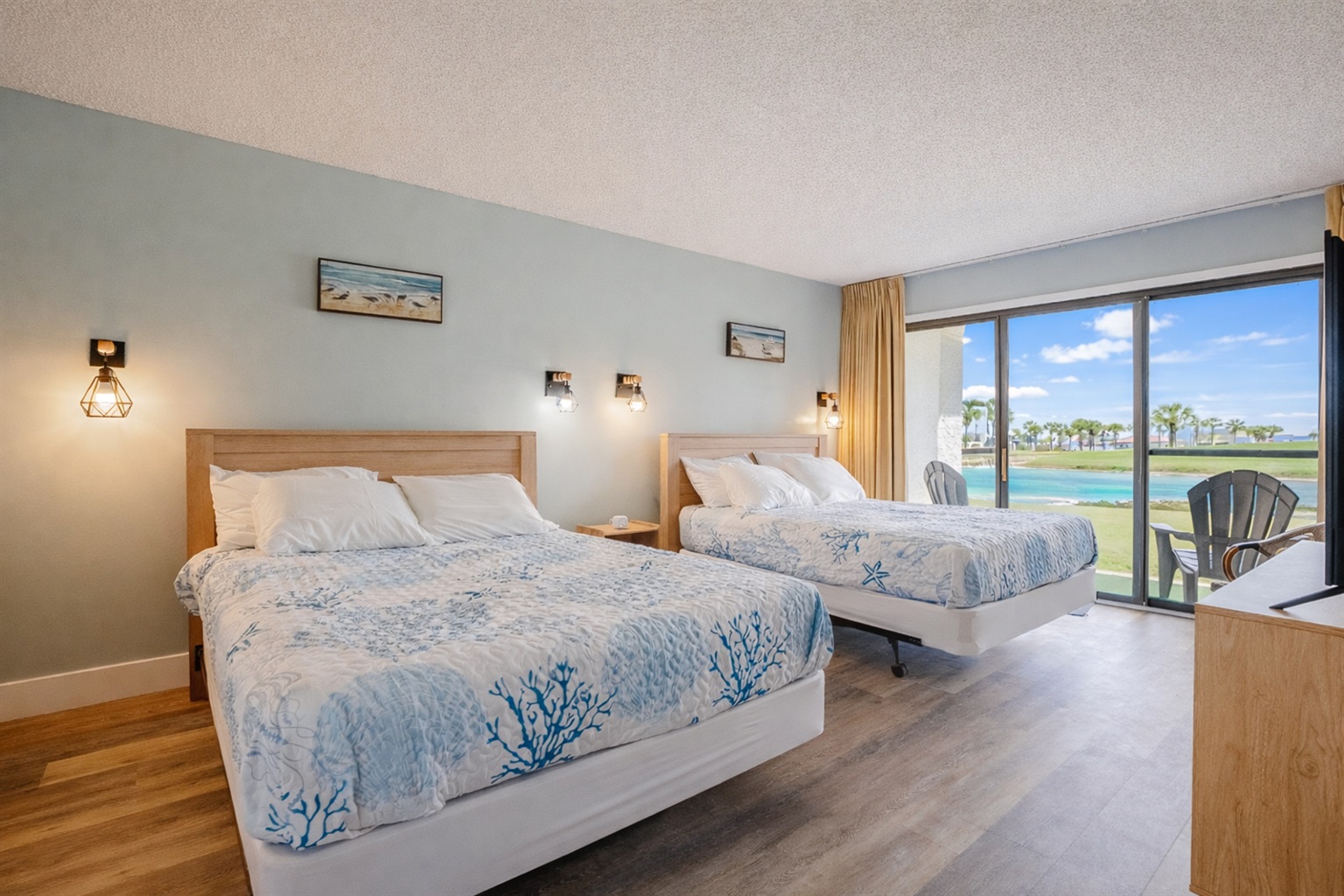 Bedroom with two queen beds, ensuite bathroom and smart TV