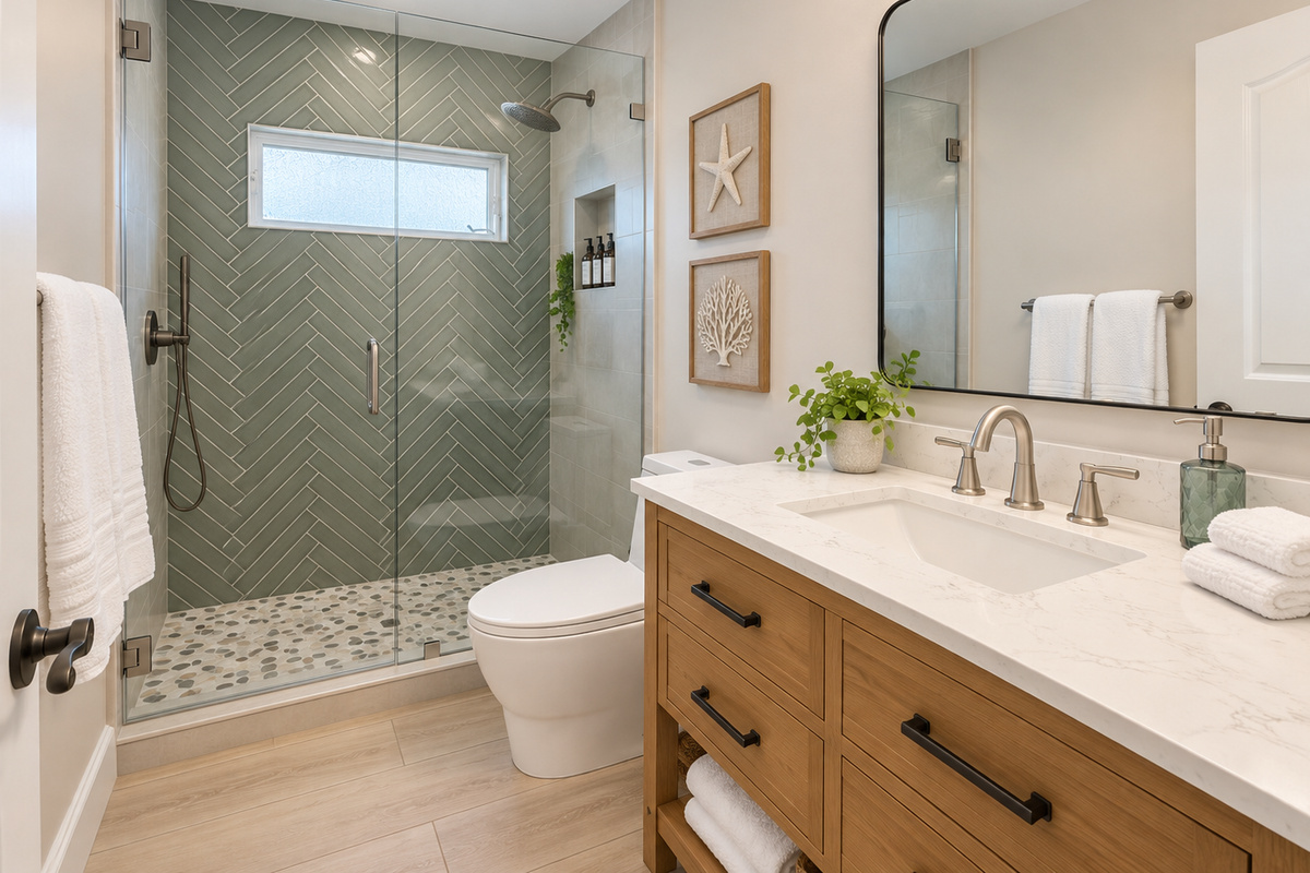 Whether it’s morning prep or evening wind-down, this bathroom keeps it simple and stylish