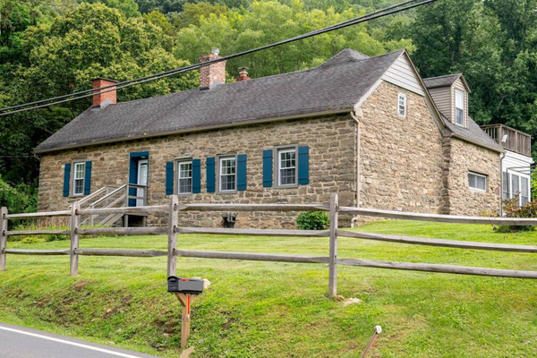 Front view of stone house
