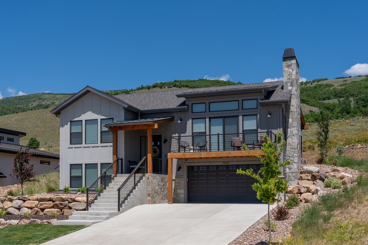 Stunning front entry and exterior of this contemporary mountain retreat