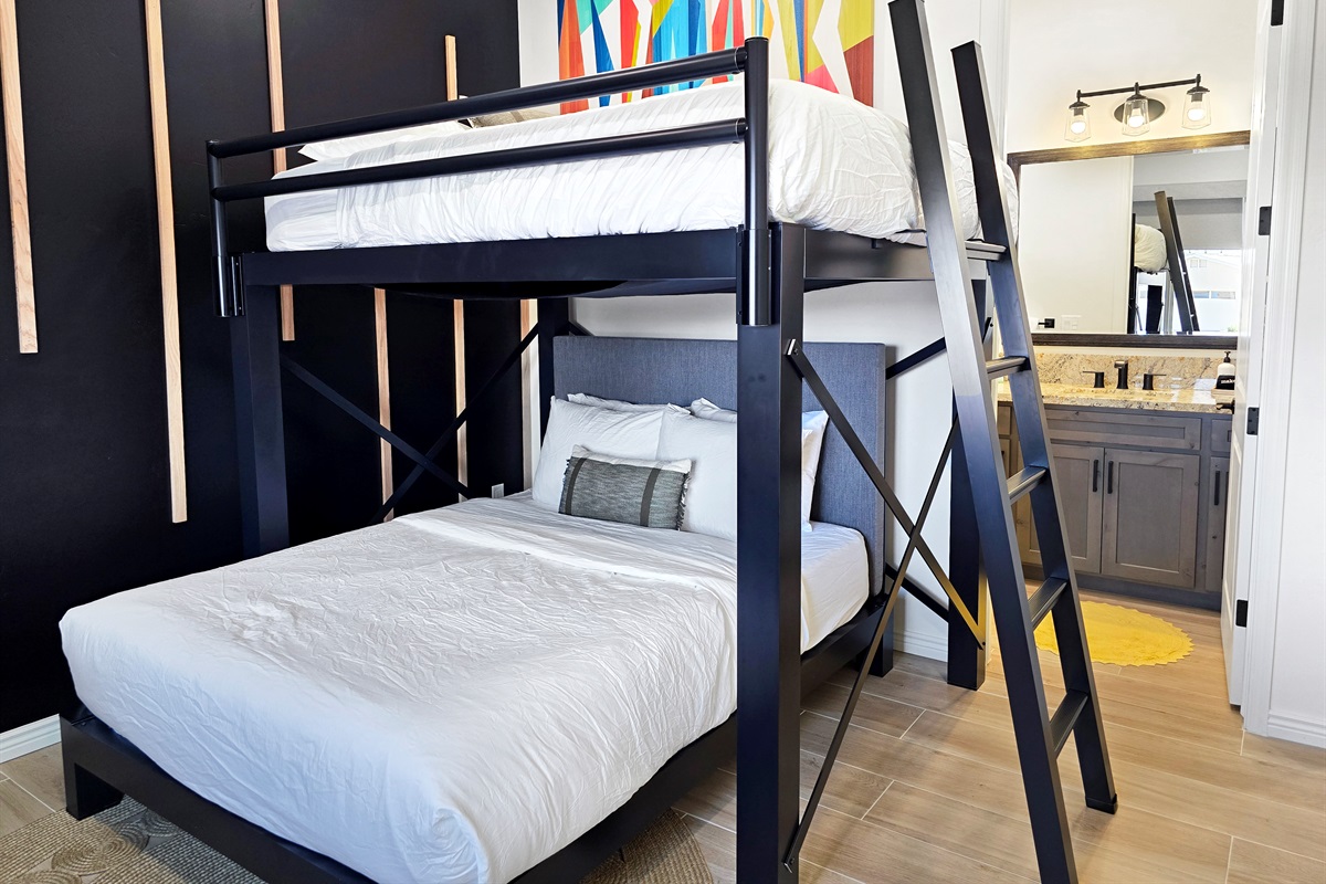 Bedroom #3 with queen over queen adult bunkbed.
