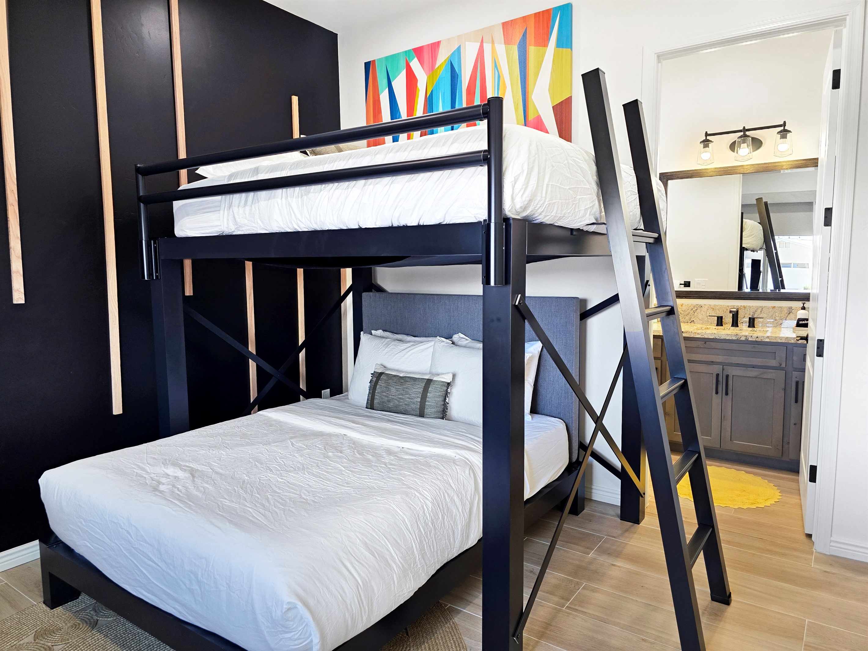 Bedroom #3 with queen over queen adult bunkbed.