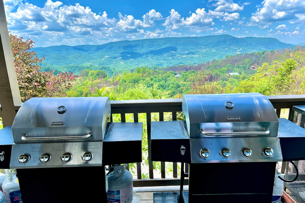 Two grills with propane provided on the back main floor balcony, Tanasi Lodge