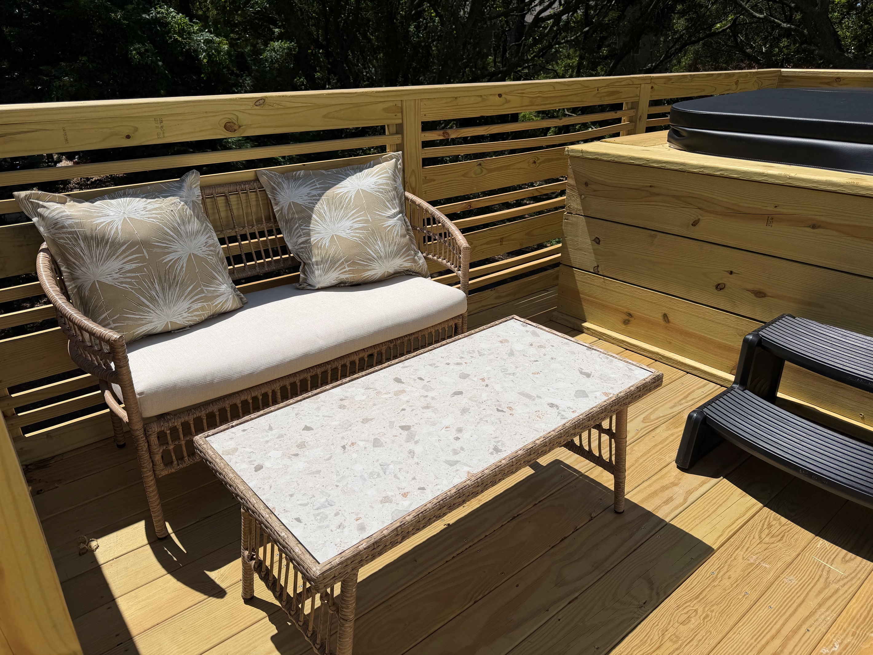 Love seat next to hot tub