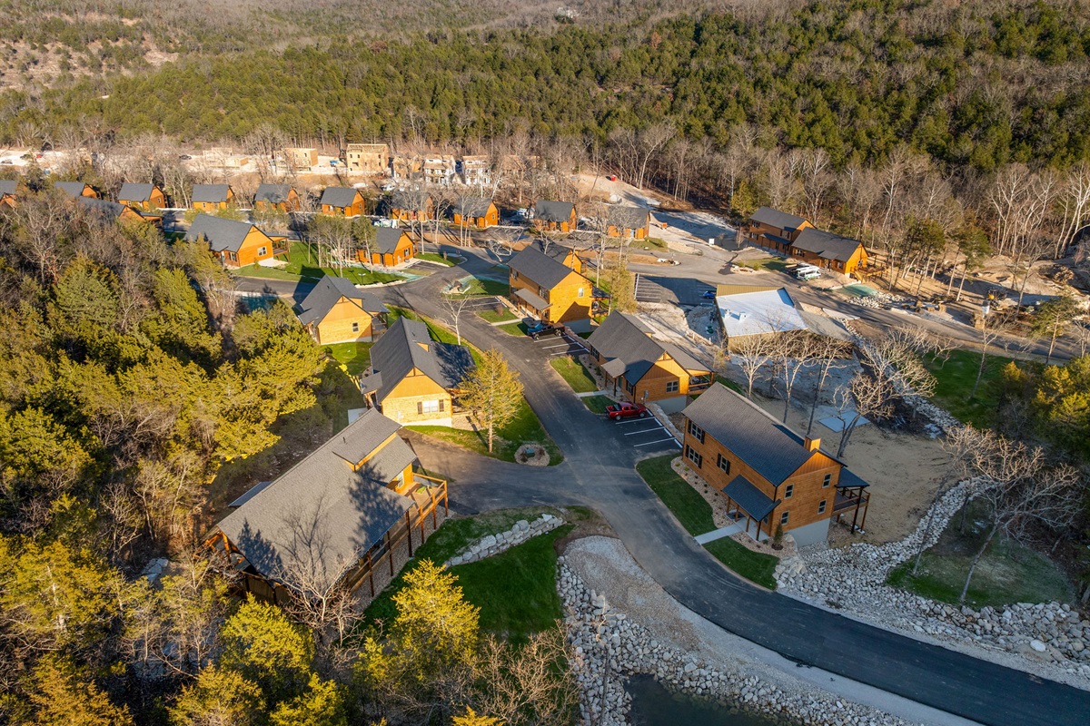 Peaceful roads weaving through the cabin neighborhood.