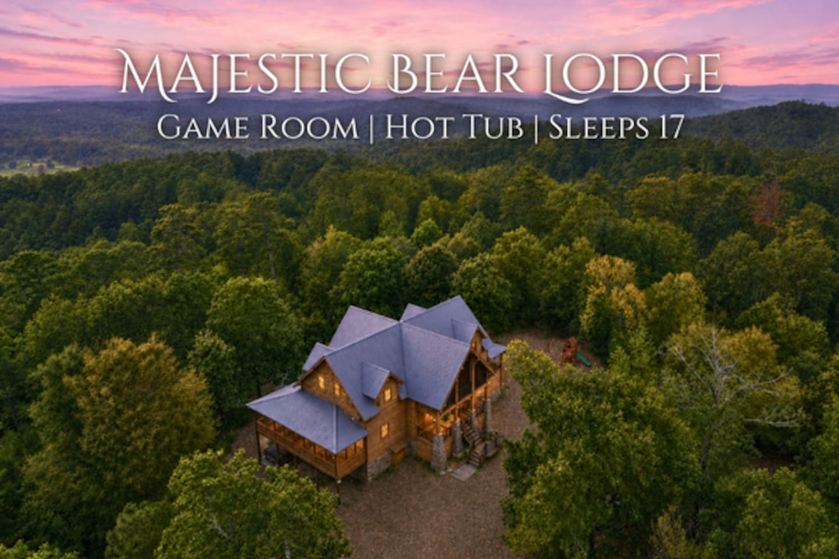 Escape to Majestic Bear Lodge for hot-tub evenings and game-room fun.