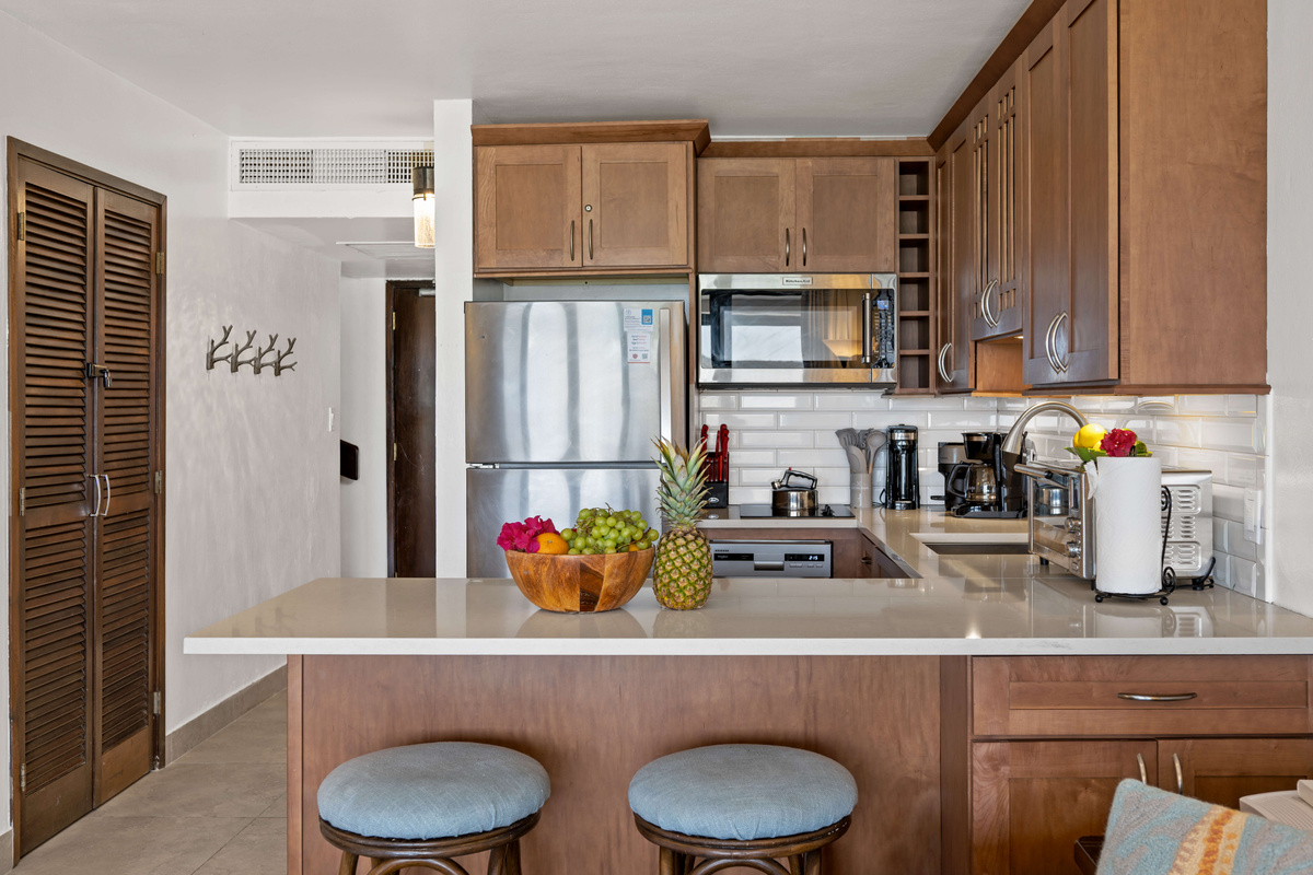 Fully equipped kitchen with everything you need to prepare meals during your stay.