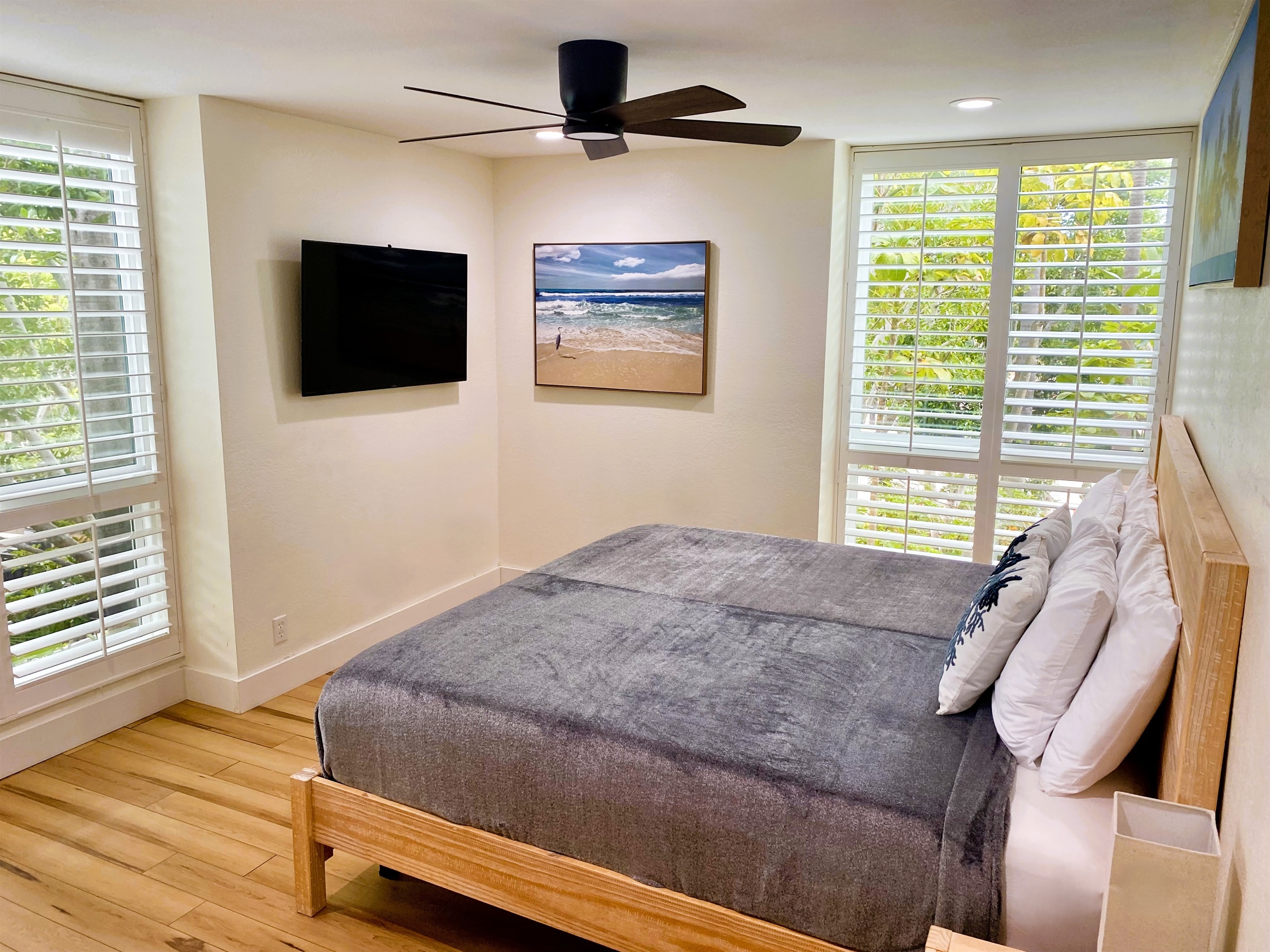Bedroom with waterfall view