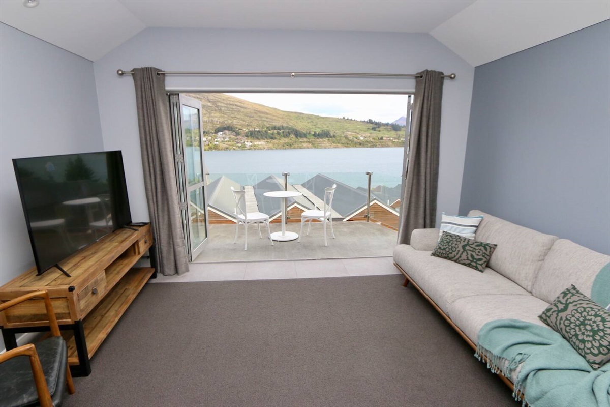 Spacious lounge with lake views