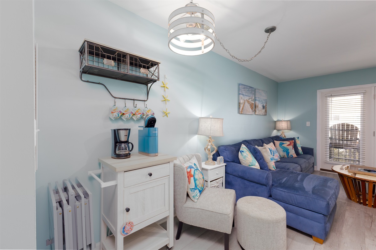 Coffee bar next to the living room