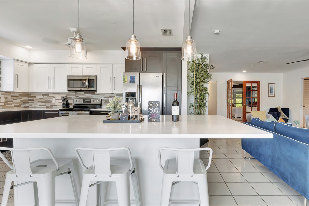 Island with seating for three