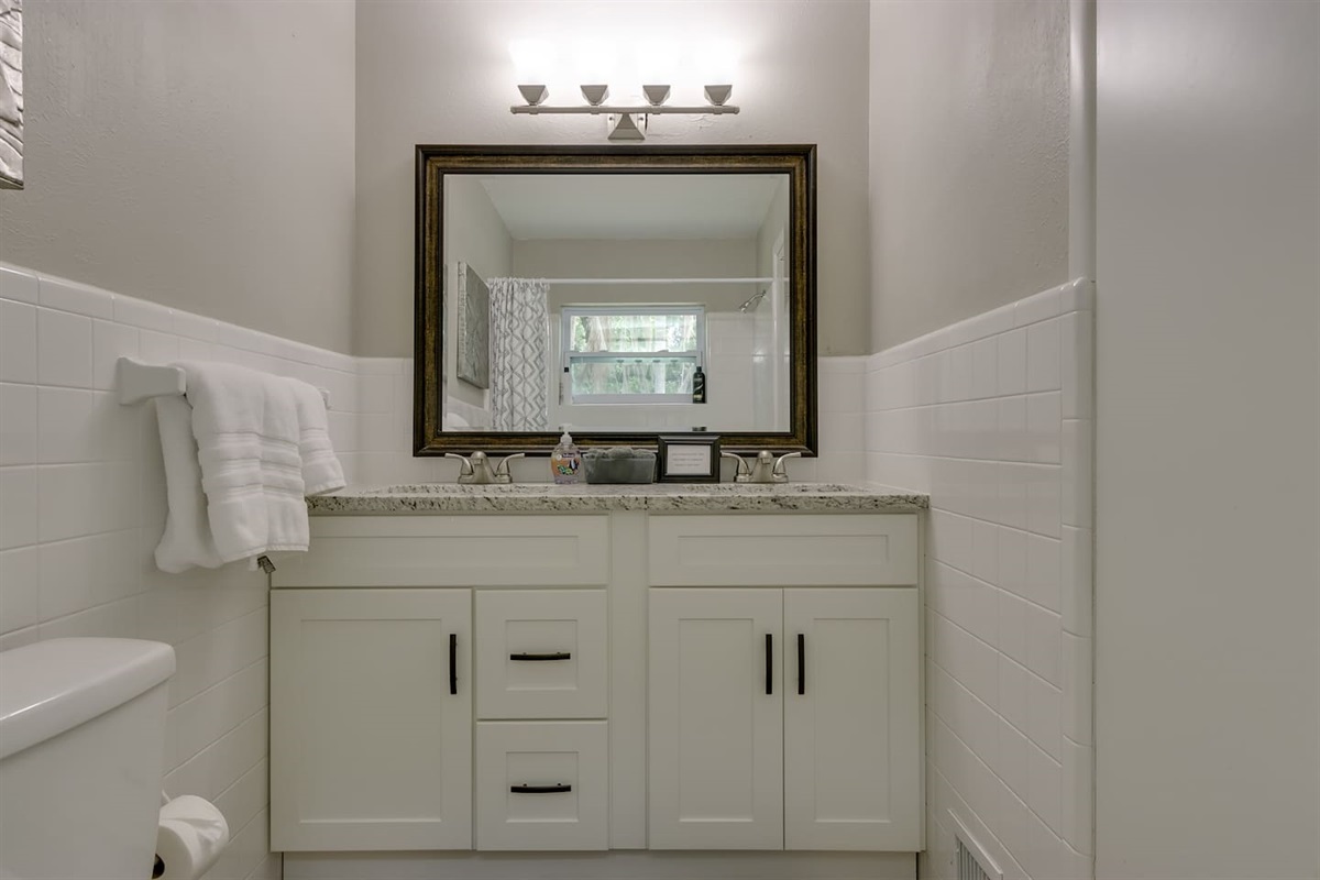 Master Bathroom with Granite and Double Sinks