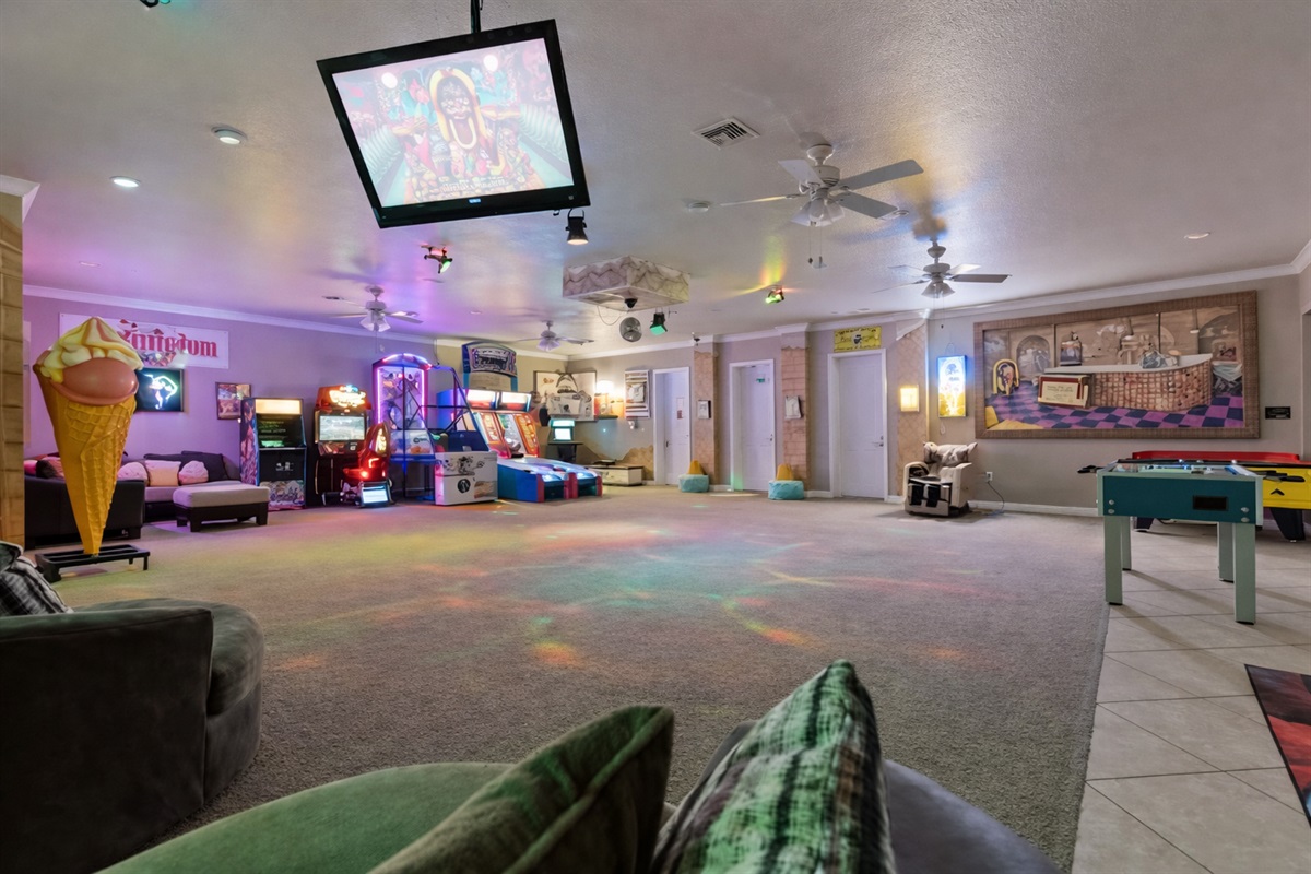 Neon arcade party lounge