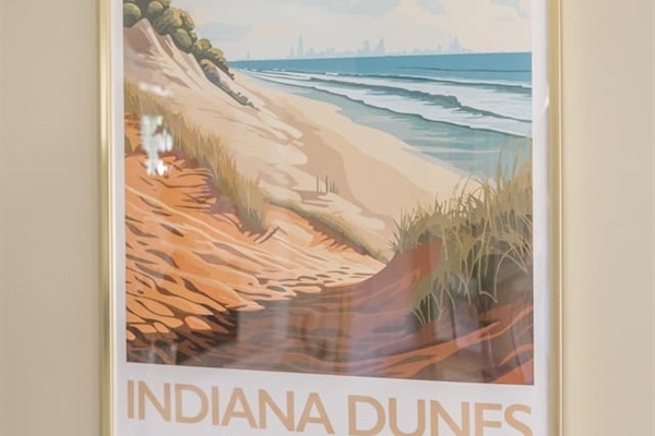 Local art adorns the whole house! Located just 20 mins from the Indiana Dunes National Park. Be sure to go during your visit.