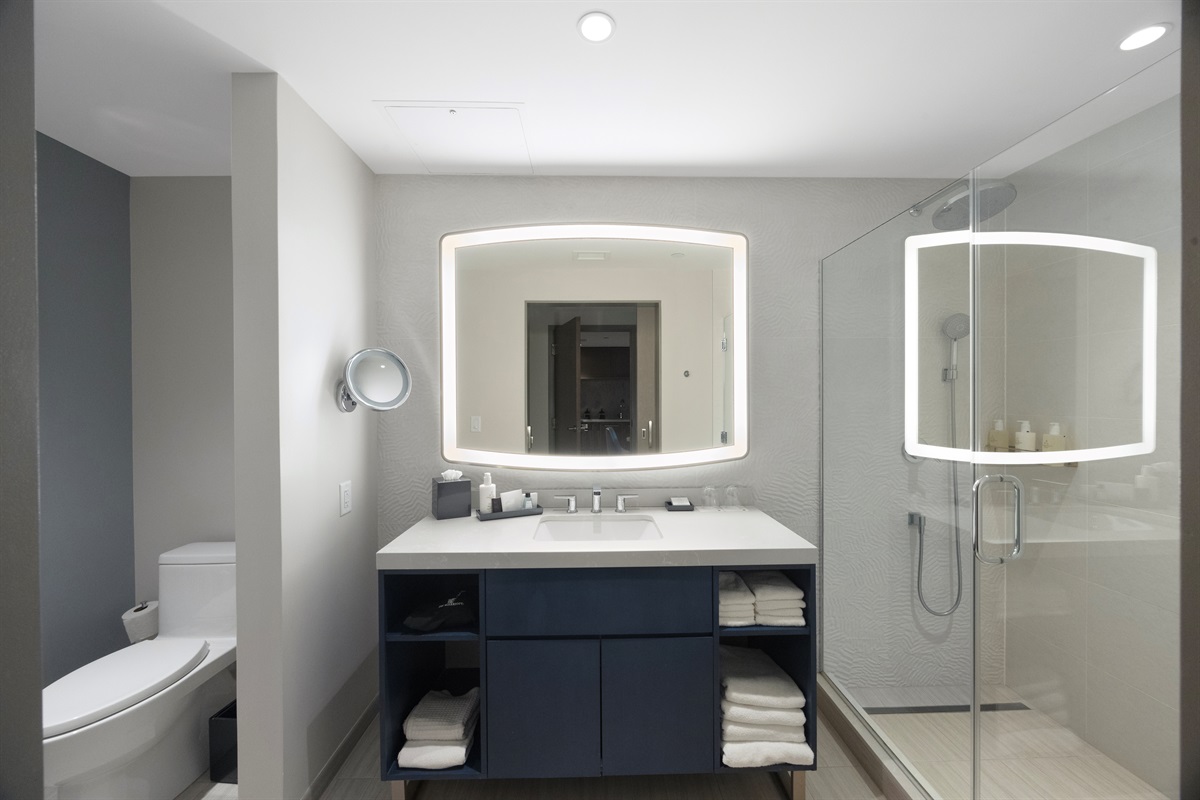 Guest bath has walk-in shower