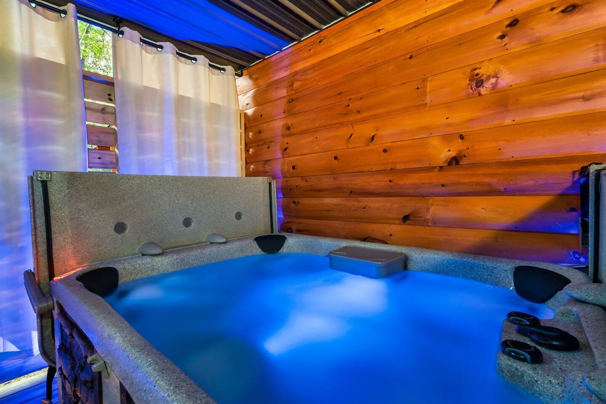 Large and very private hot tub on the outdoor deck