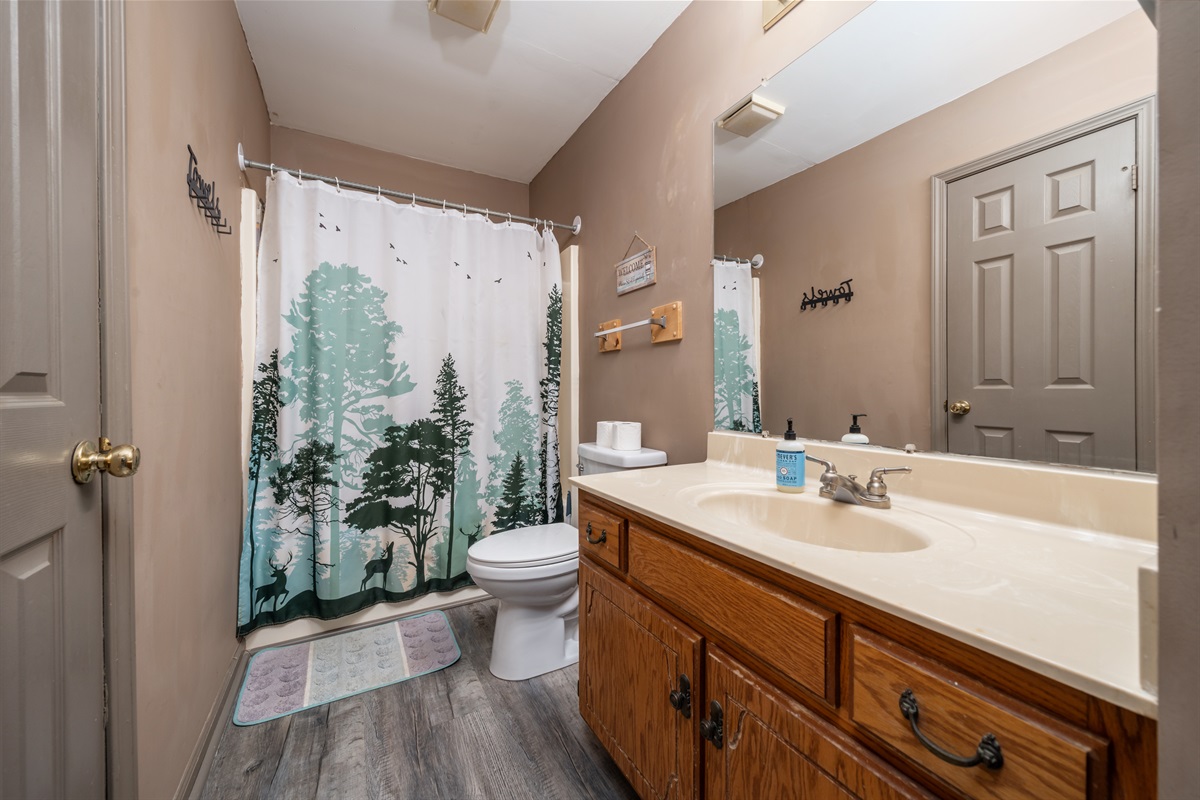 Upstairs bathroom with shower tub combo