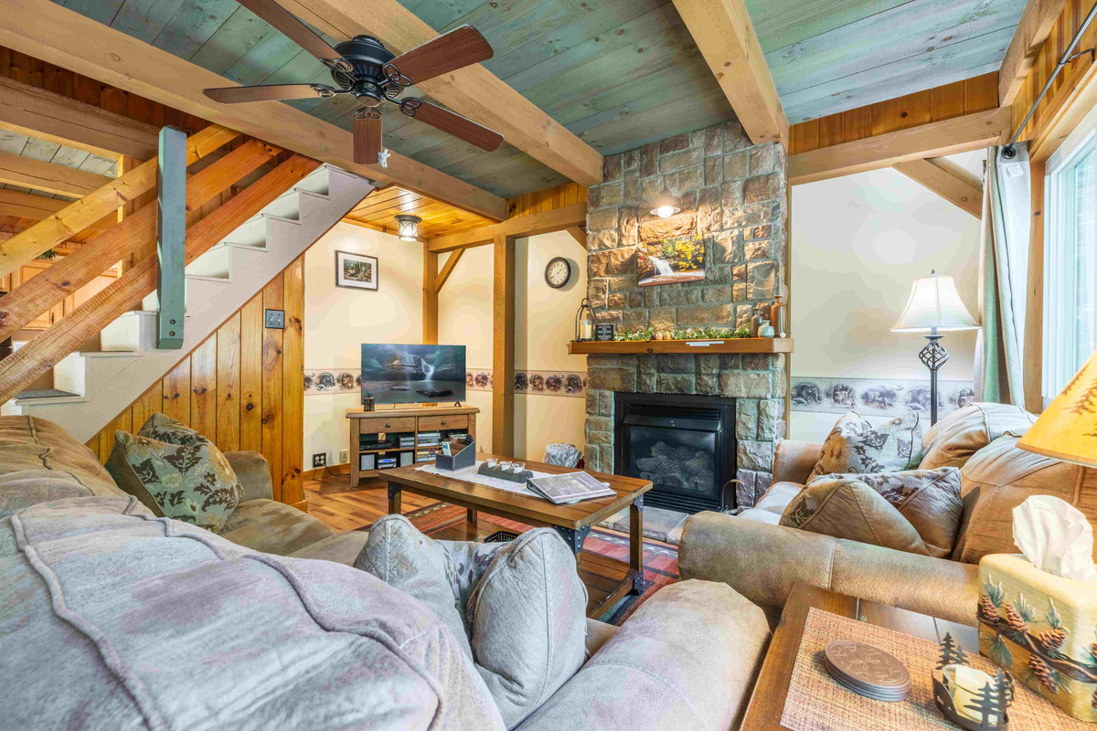 The family room is outfitted with a smart TV for streaming, a DVD player, a stereo, as well as a selection of books and games for your entertainment