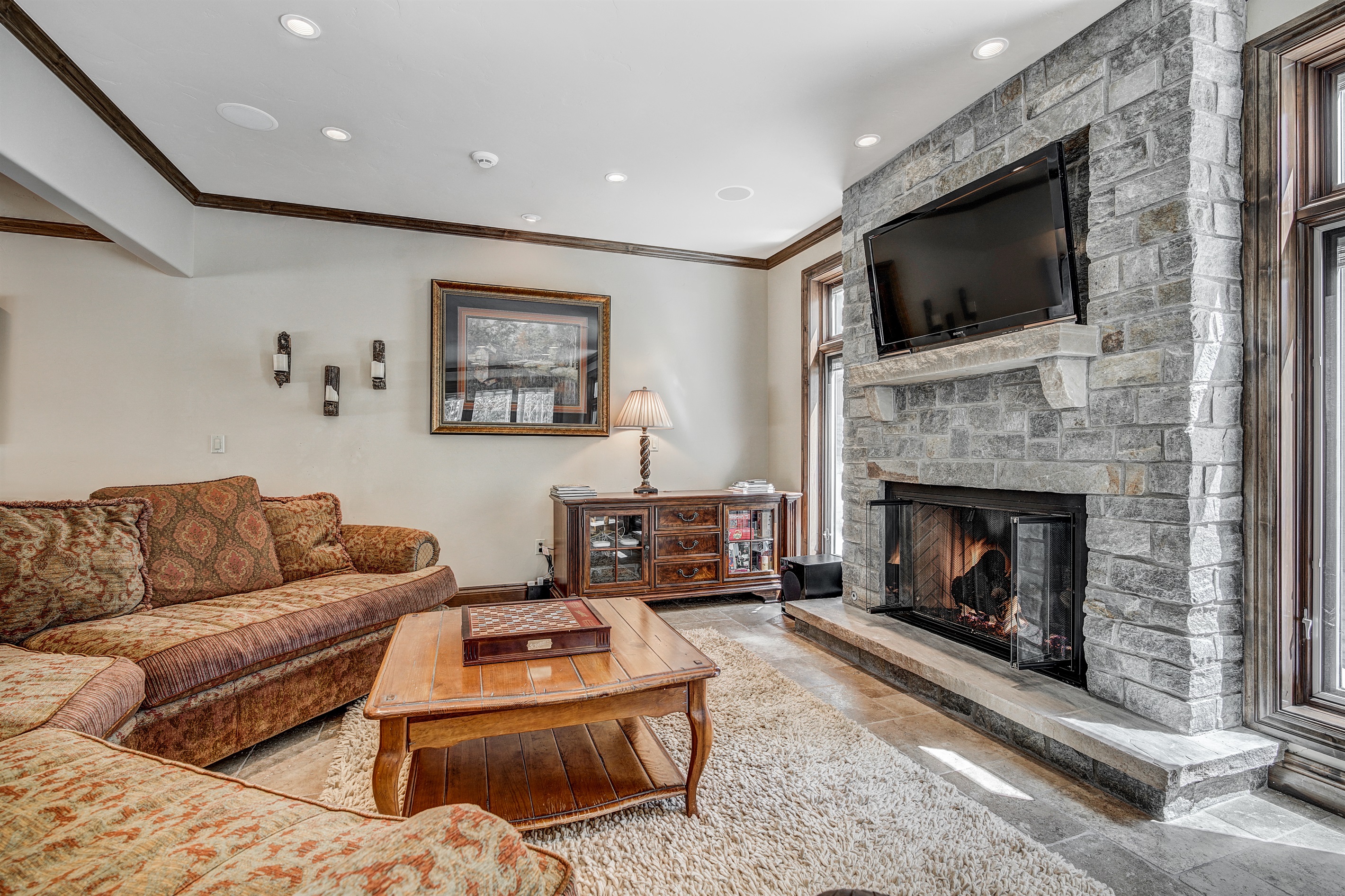 Main level living room, large comfy couch.